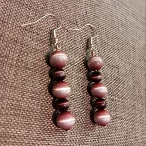 Lavender and Purple Earrings Glass Cats Eye Beads Y2K Retro - New Item (2")